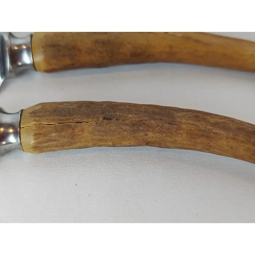 Henry Rogers Sons & Co Stainless Stag Antler Handles Vintage Steak Knife Set